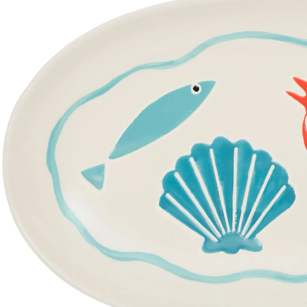 Plat ovale en grès multicolore 31x15cm - La Mer