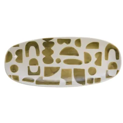 Plat ovale en grès vert et blanc - Ohana