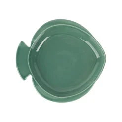 Plat rond creux vert d'eau 23.5x22cm en faience - poisson