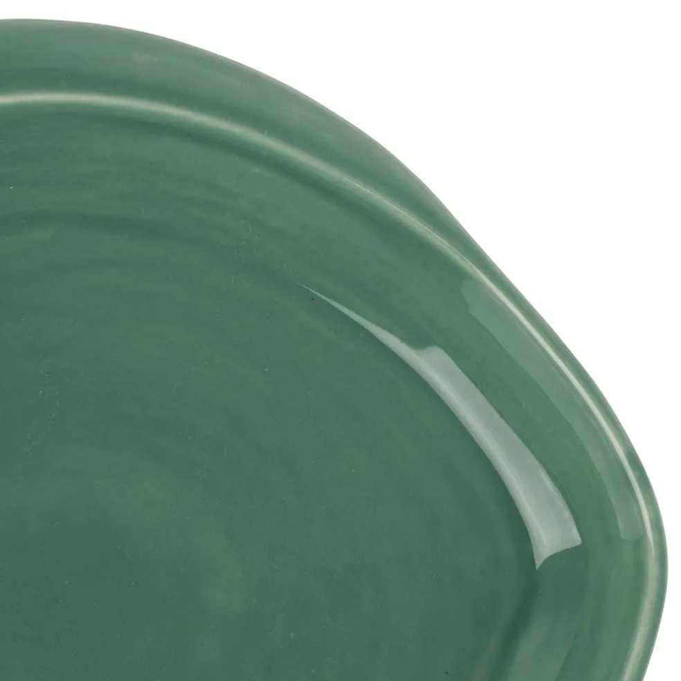 Plat rond creux vert d'eau 23.5x22cm en faience - poisson