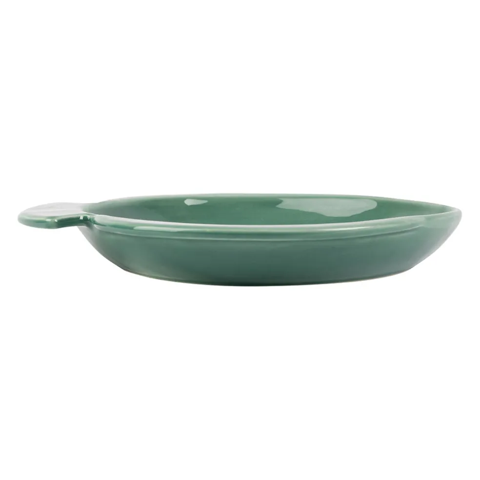 Plat rond creux vert d'eau 23.5x22cm en faience - poisson