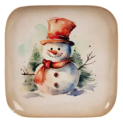Plateau bonhomme de neige en fer multicolore 16x16cm - Noel