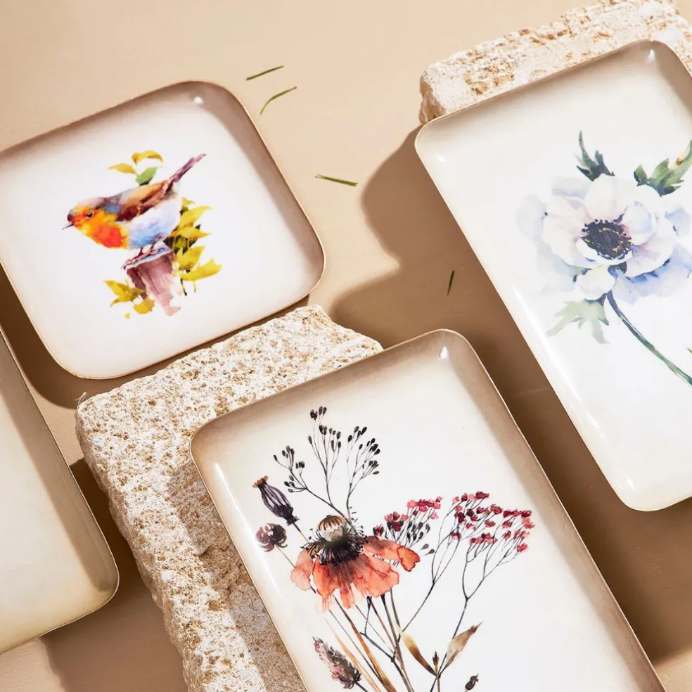 Plateau carré en fer 16x16cm - Rouge-Gorge