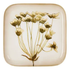 Plateau carré kaki et doré 16x16cm en fer - fleur classic