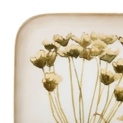 Plateau carré kaki et doré 16x16cm en fer - fleur classic