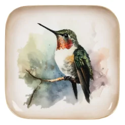 Plateau colibri en fer multicolore 16x16cm - Oiseau