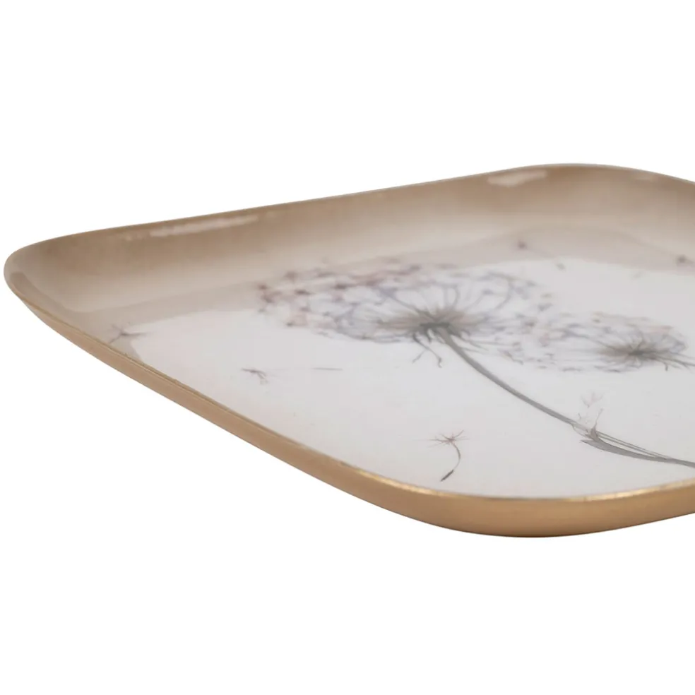 Plateau dent de lion en fer mauve 16x16cm - Botanique