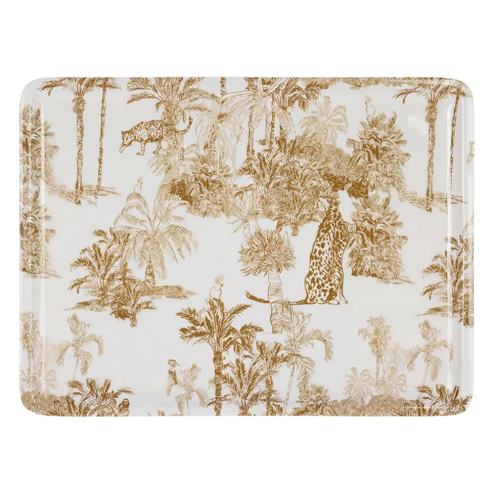 Plateau en fer écru et palmiers camel 40x30cm - Mocoa