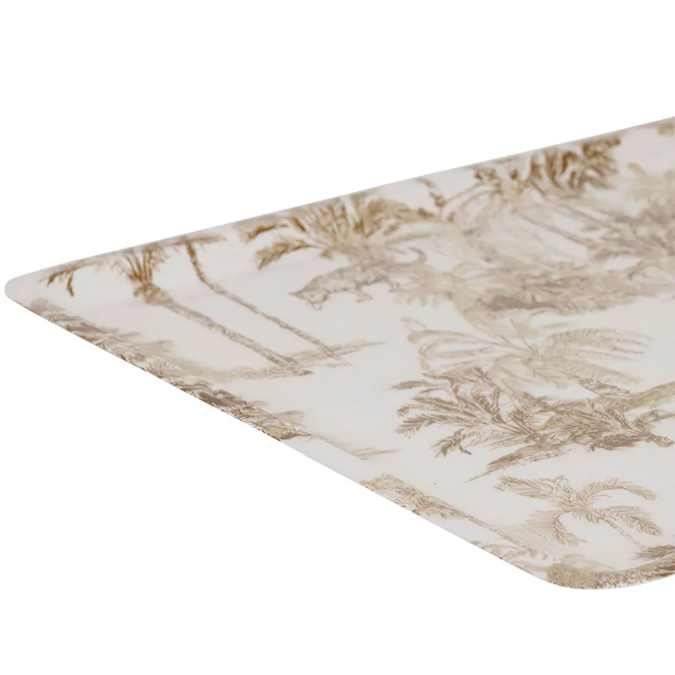 Plateau en fer écru et palmiers camel 40x30cm - Mocoa