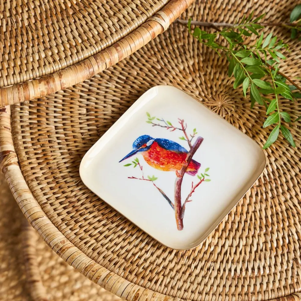 Plateau martin pécheur en fer 16x16cm