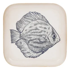 Plateau poisson en fer bleu marine 16x16cm - Bord De Mer
