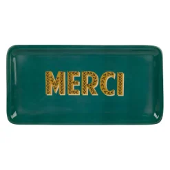 Plateau "merci" en fer émeraude et moutarde 30x15cm - Pop'S