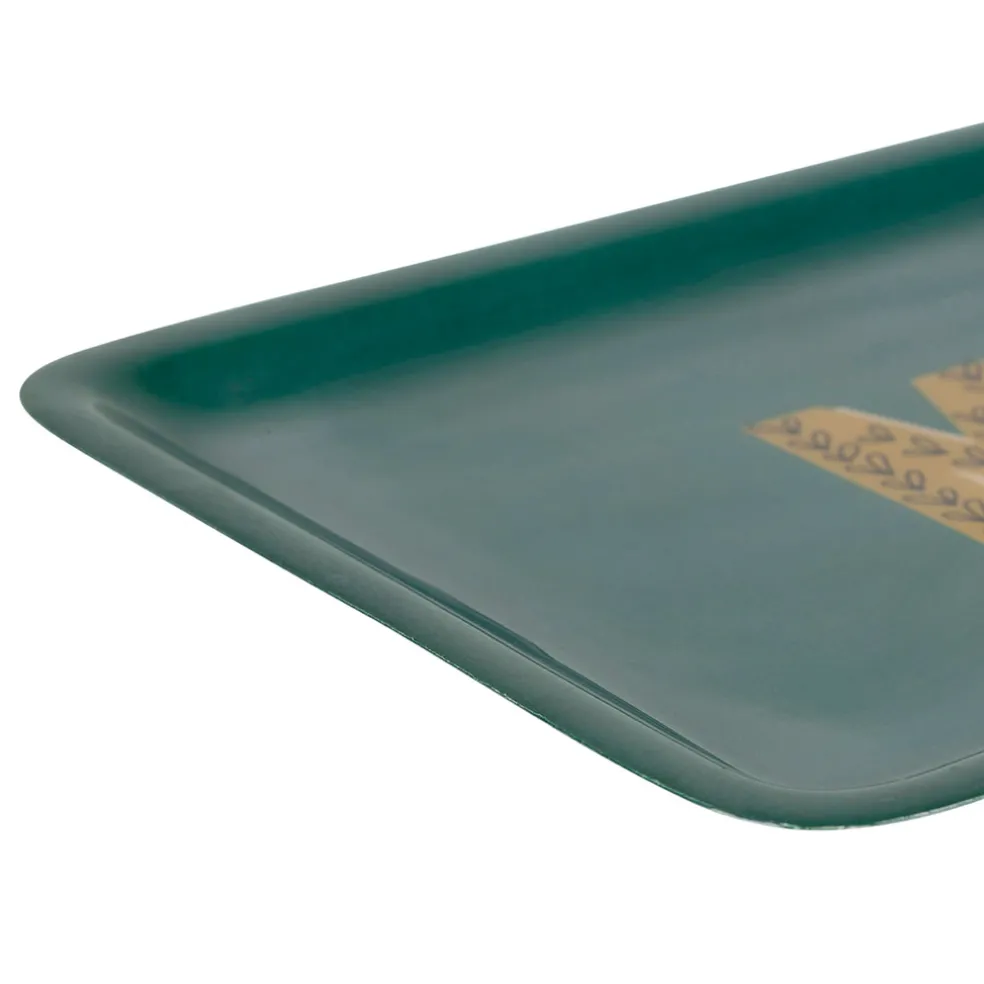 Plateau "merci" en fer émeraude et moutarde 30x15cm - Pop'S