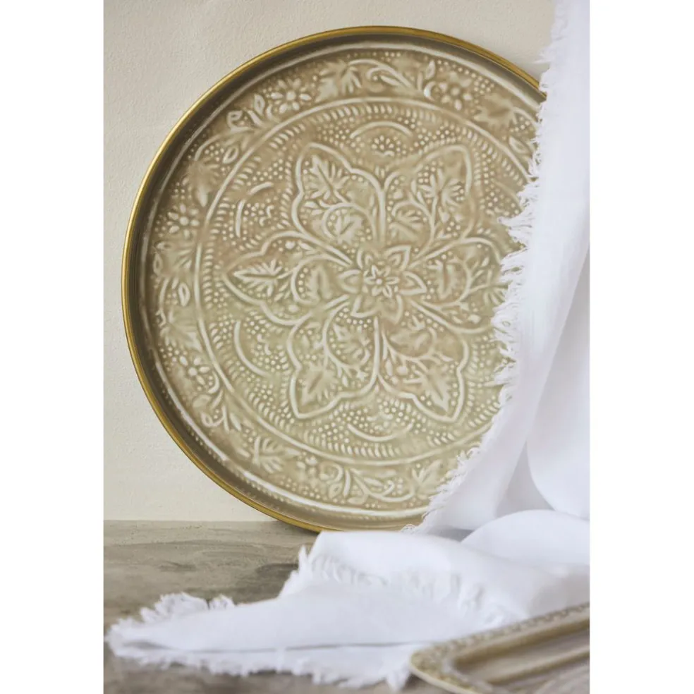 Plateau rond en fer grège d36cm - Arabise