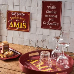 Plateau rond rouge et jaune d33cm - Bistrot Des Amis