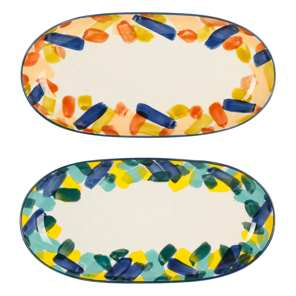 Plats ovales x2 multicolore en grès - belle vie