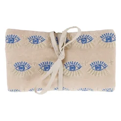 Pochette à bijoux de voyage creme oeil en velours coton 20x24cm
