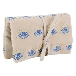 Pochette à bijoux de voyage creme oeil en velours coton 20x24cm