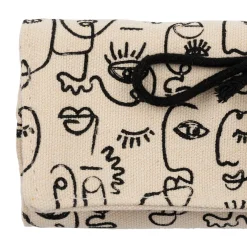 Pochette à bijoux de voyage visage ecru et noir - terre brulée