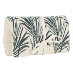 Pochette bijoux voyage tropic'art creme touche emeraude 20x24cm en velours coton