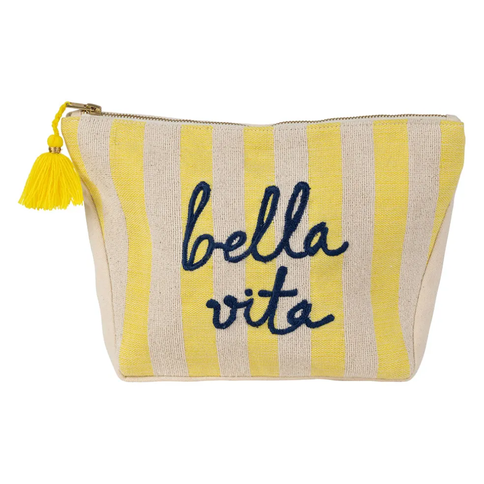 Pochette bordee Bella en coton jaune et bleu - Medi