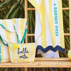 Pochette bordee Bella en coton jaune et bleu - Medi