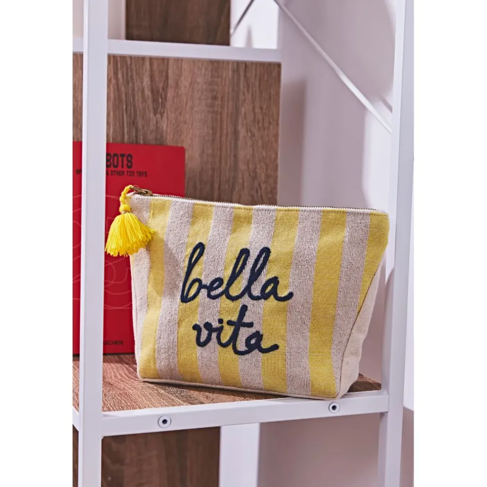 Pochette bordee Bella en coton jaune et bleu - Medi