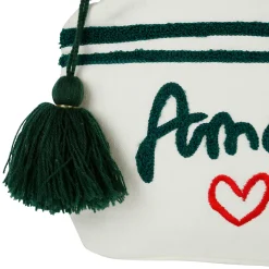 Pochette brodée amore blanc cassé 20x15cm en coton et polyester