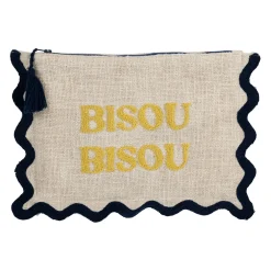 Pochette brodée bisou en coton jaune et bleu - Lumi