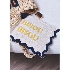 Pochette brodée bisou en coton jaune et bleu - Lumi