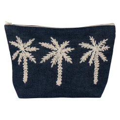 Pochette brodée en coton bleu - Medi
