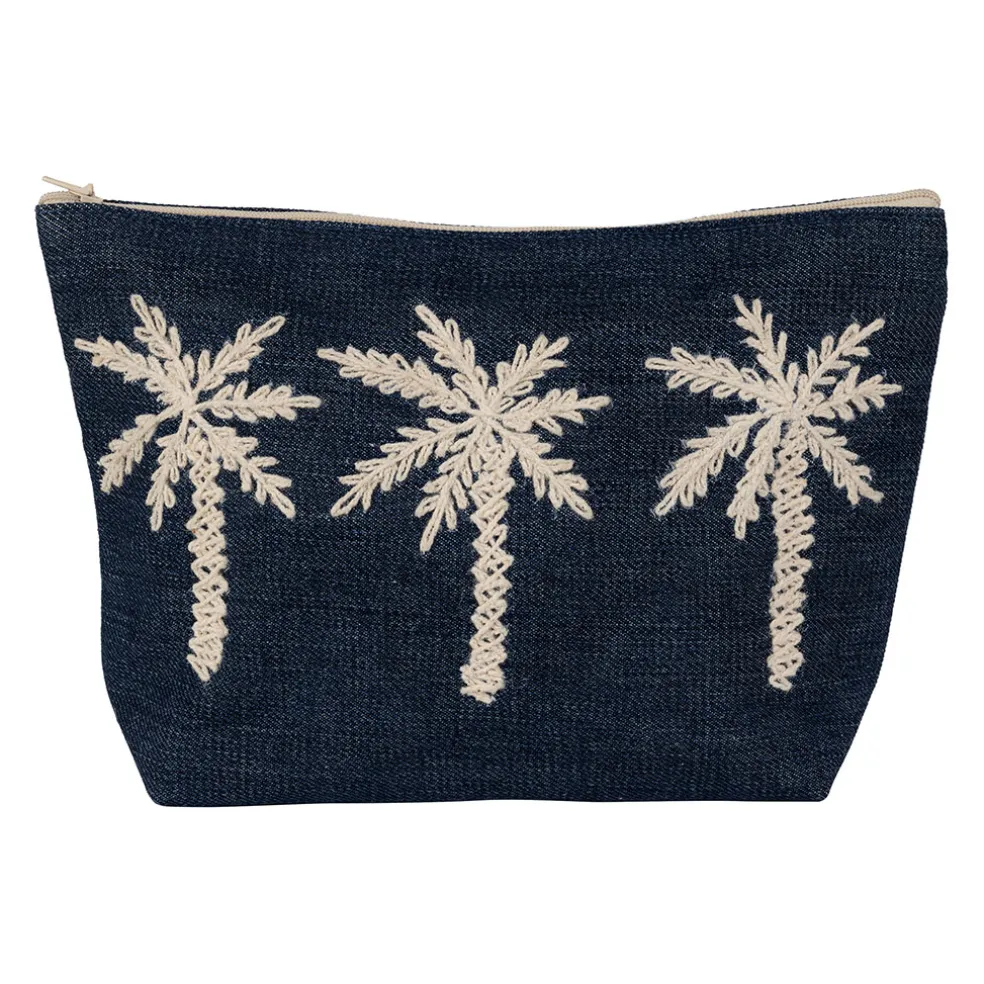 Pochette brodée en coton bleu - Medi