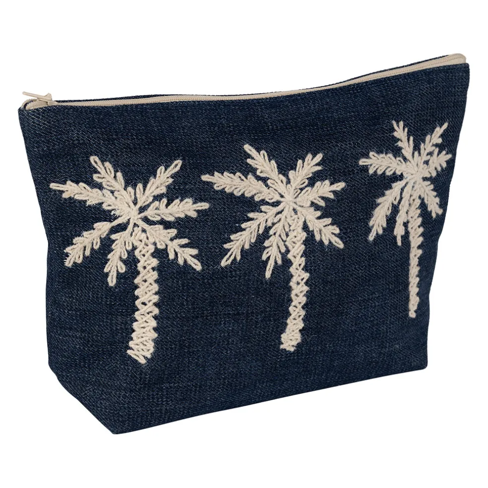Pochette brodée en coton bleu - Medi
