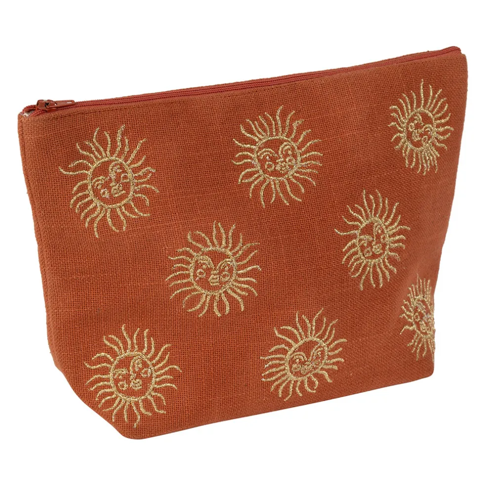 Pochette brodée en coton terracotta et doré - Allegra