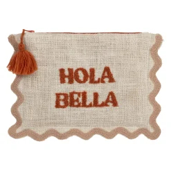 Pochette brodée hola Bella en coton terracotta - Lumi