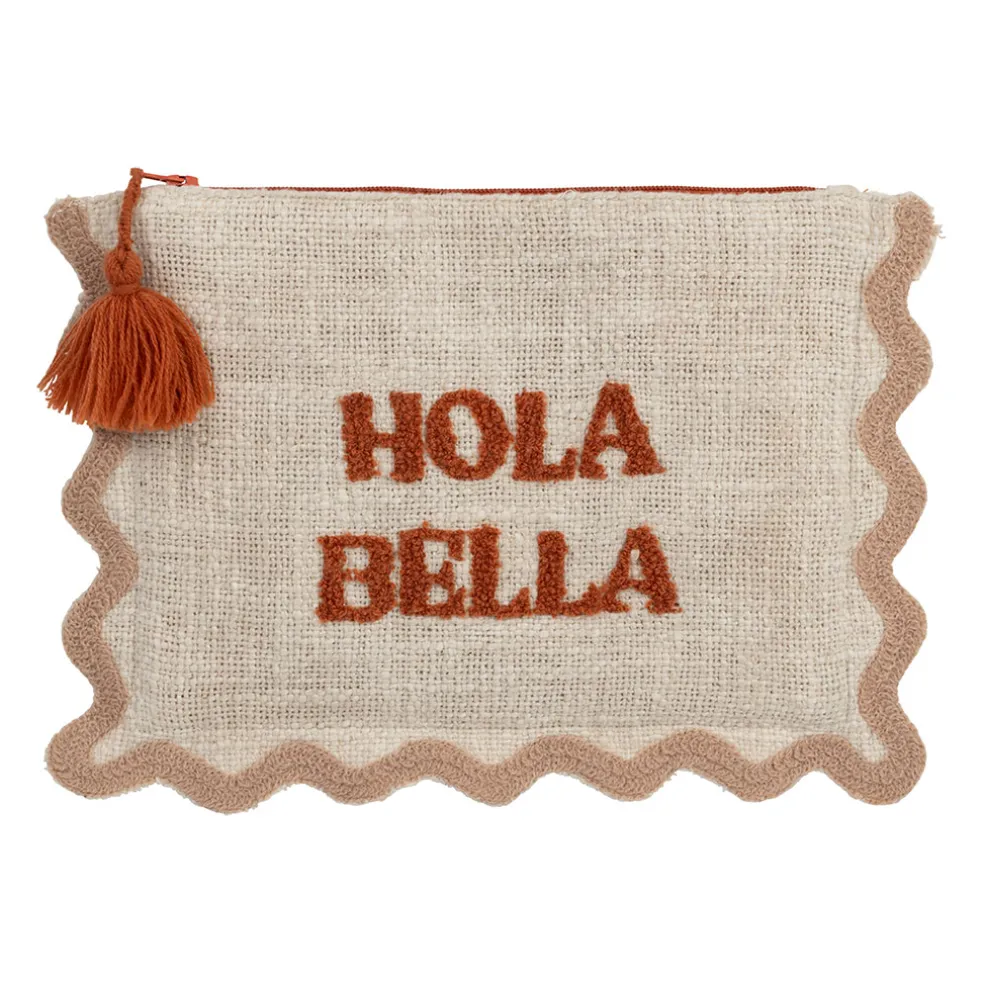 Pochette brodée hola Bella en coton terracotta - Lumi