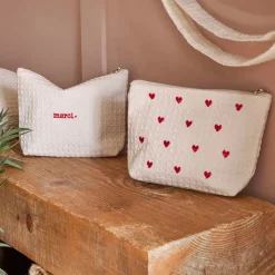Pochette Coeur en coton écru et rouge - Famille