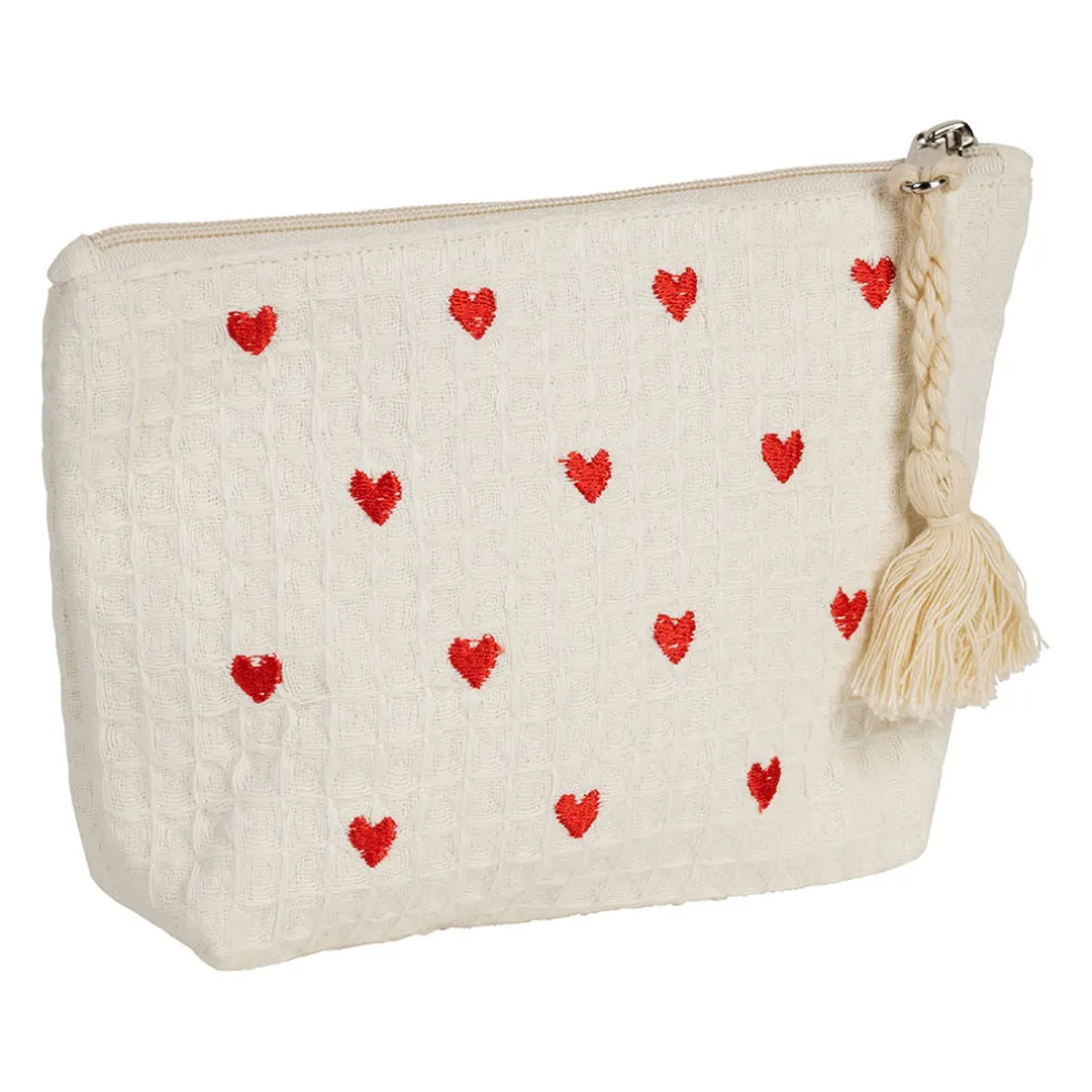 Pochette Coeur en coton écru et rouge - Famille