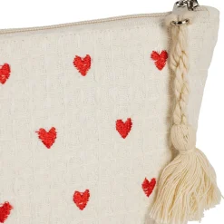 Pochette Coeur en coton écru et rouge - Famille