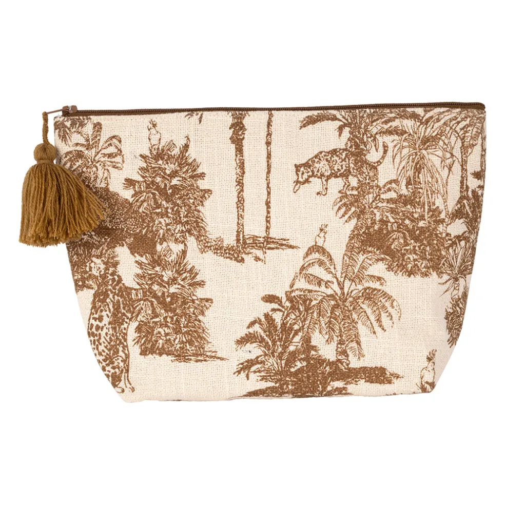 Pochette en coton écru et palmiers camel - Mocoa