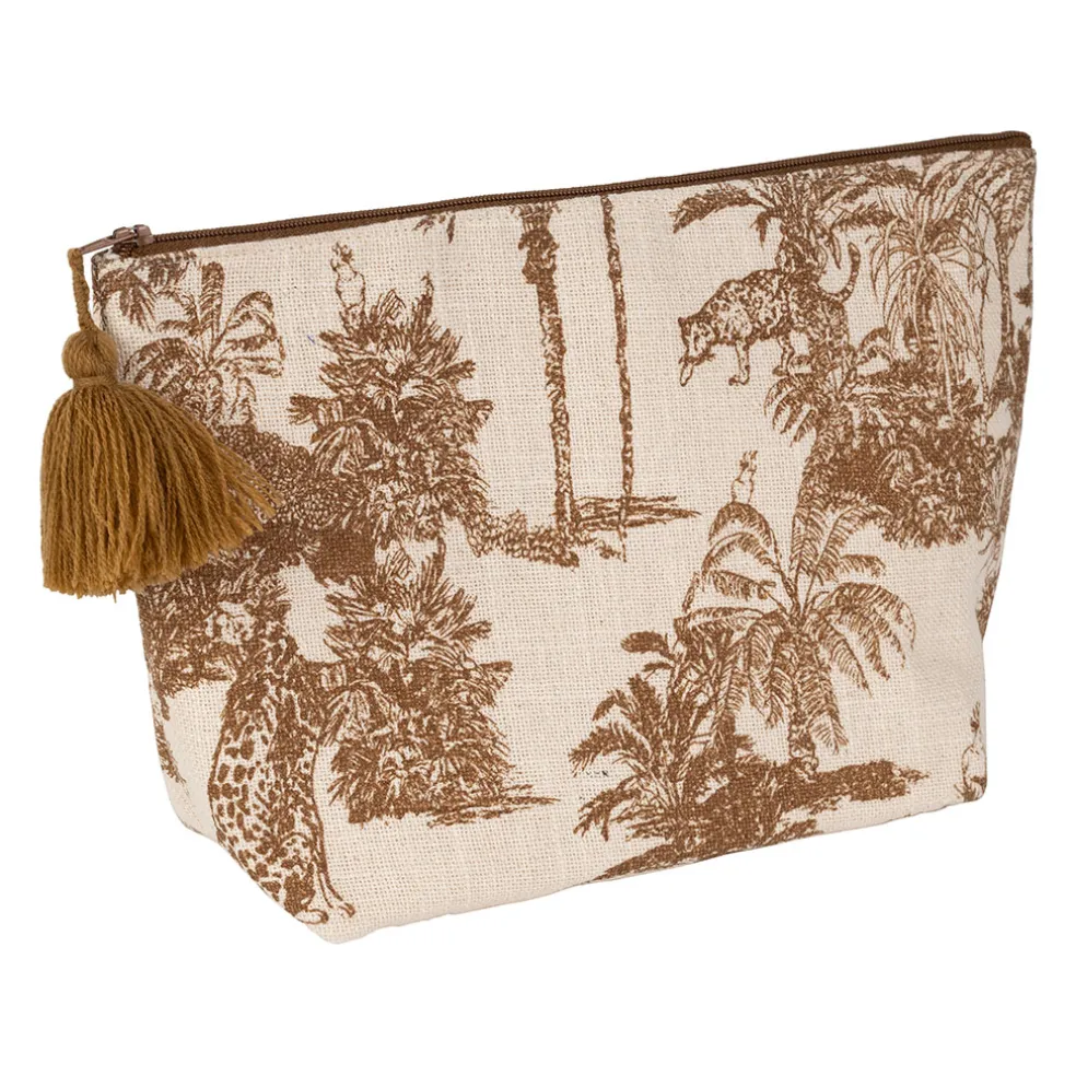 Pochette en coton écru et palmiers camel - Mocoa