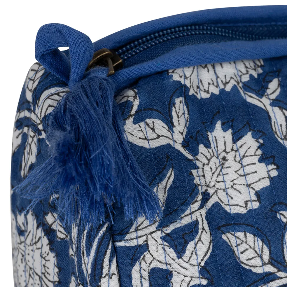Pochette en coton matelassé et doublure imperméable indigo - Flaura