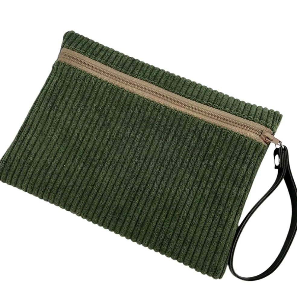 Pochette en velours kaki