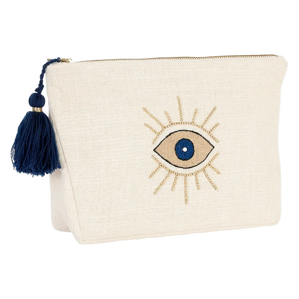 Pochette œil en coton blanc et bleu - Greeka