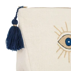 Pochette œil en coton blanc et bleu - Greeka