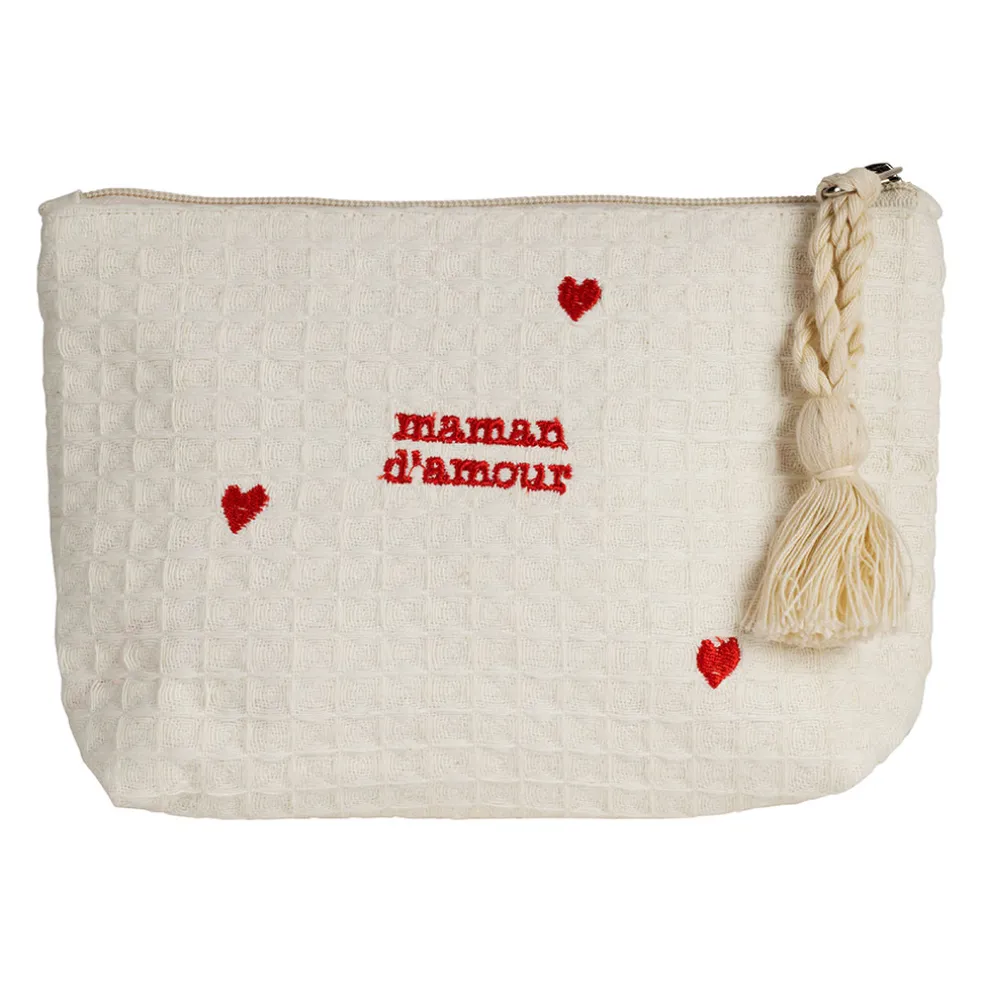 Pochette maman en coton écru et rouge - Famille