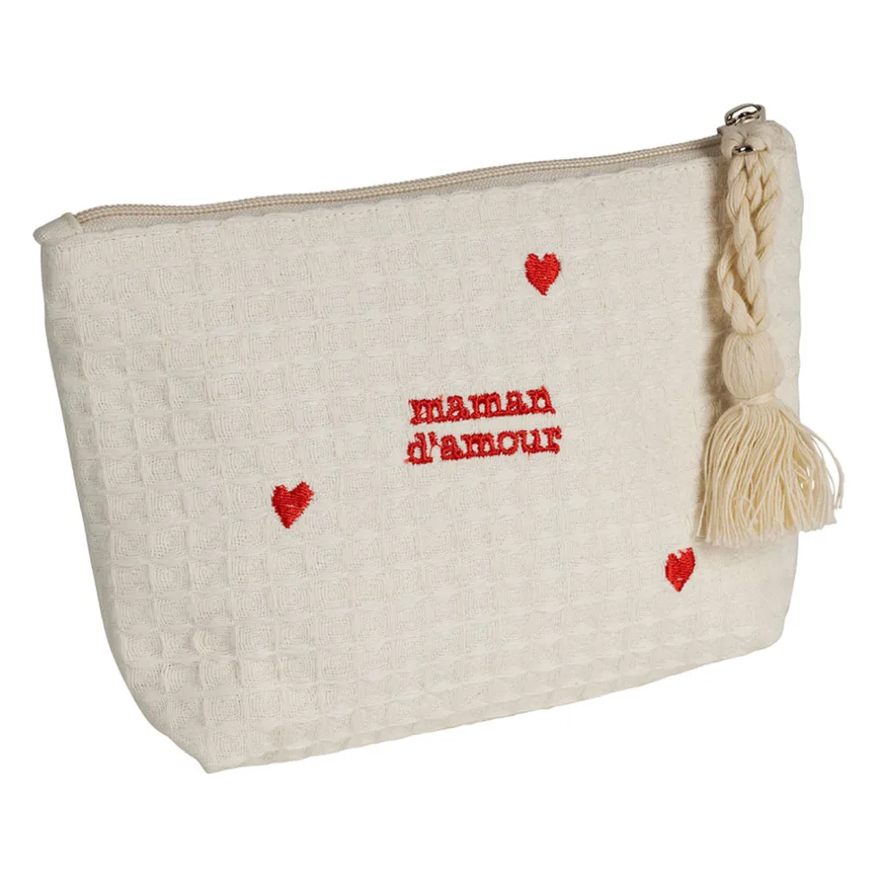 Pochette maman en coton écru et rouge - Famille