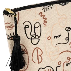 Pochette terre brulee ecru+noir 26x8x17cm coton