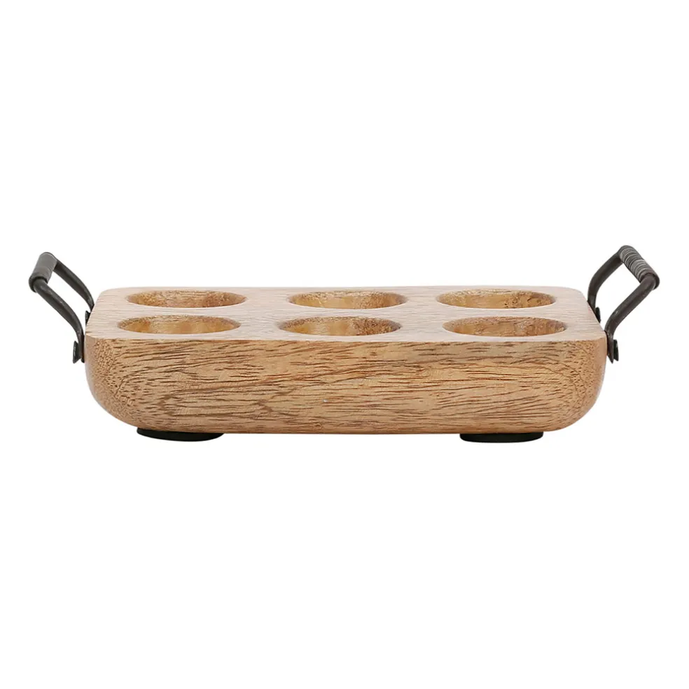 Porte 6 œufs en manguier et fer naturel - Campagne