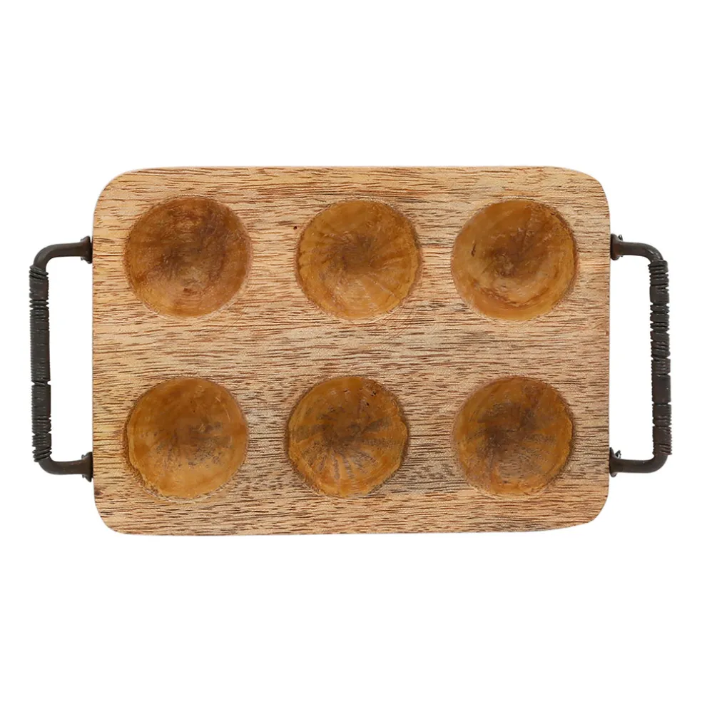 Porte 6 œufs en manguier et fer naturel - Campagne